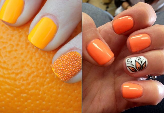 Фото оранжевого цвета маникюра ногтей 