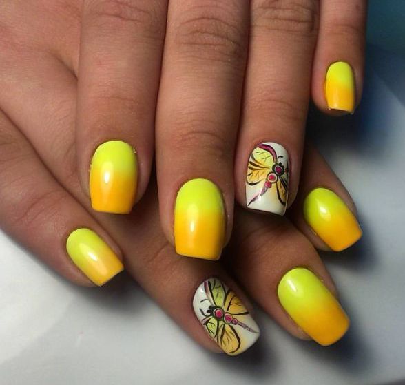 Модные тенденции желтого маникюра ногтей, мода на желтый 2022