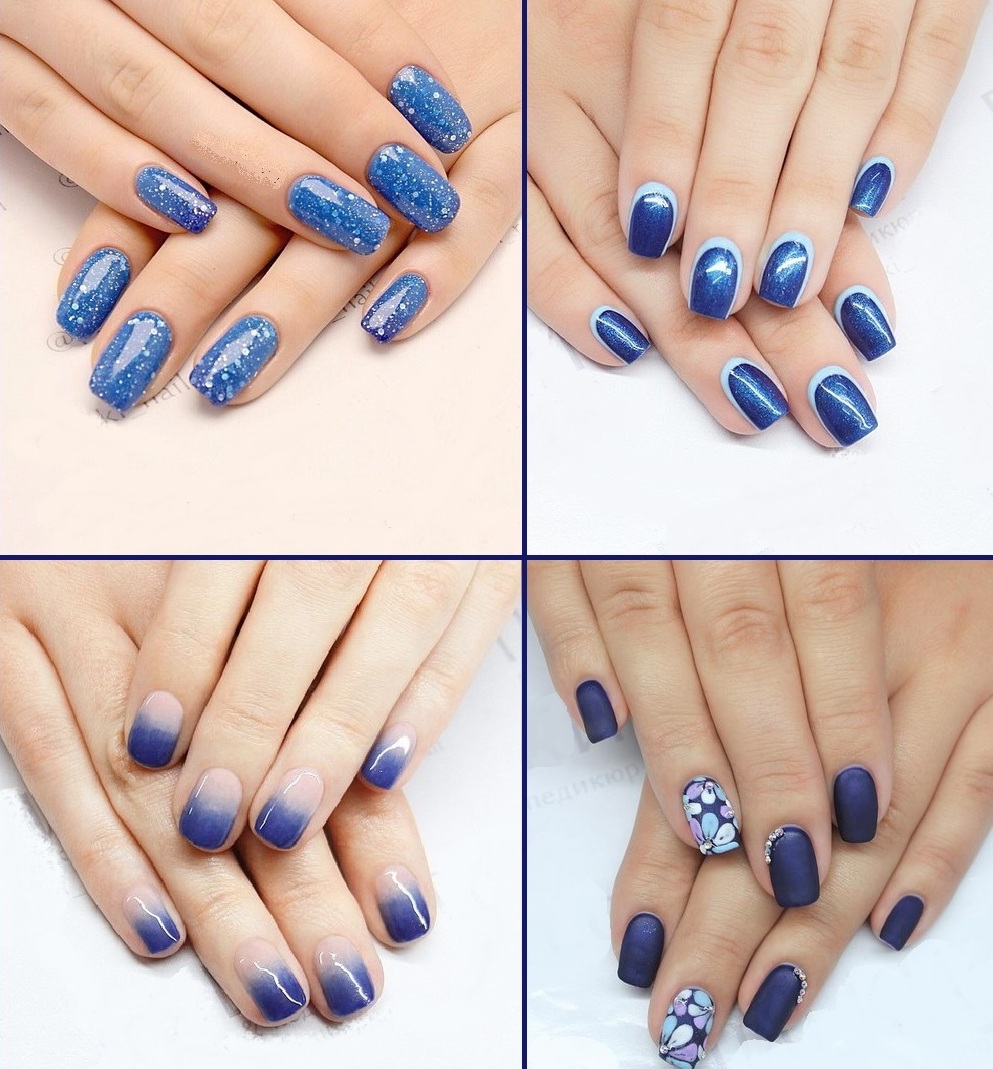 Модный голубой маникюр, стильный дизайн голубого цвета ногтей 2021