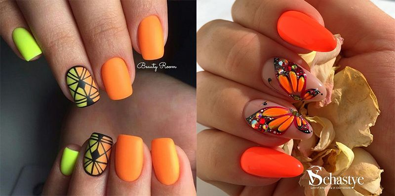 Новинки оранжевого маникюра ногтей - дизайн оранжевого цвета 