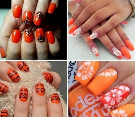 Новинки оранжевого маникюра ногтей - новый дизайн оранжевого цвета  