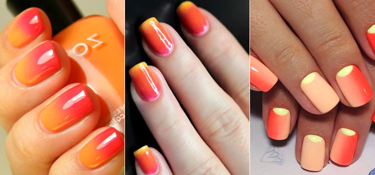 Оранжевый цвет дизайна маникюра ногтей, стильный 