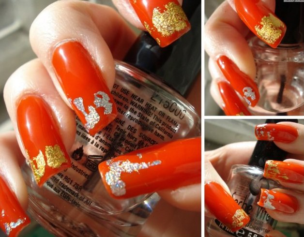 Оранжевый маникюр зимы - оранжевые ногти зимние 
