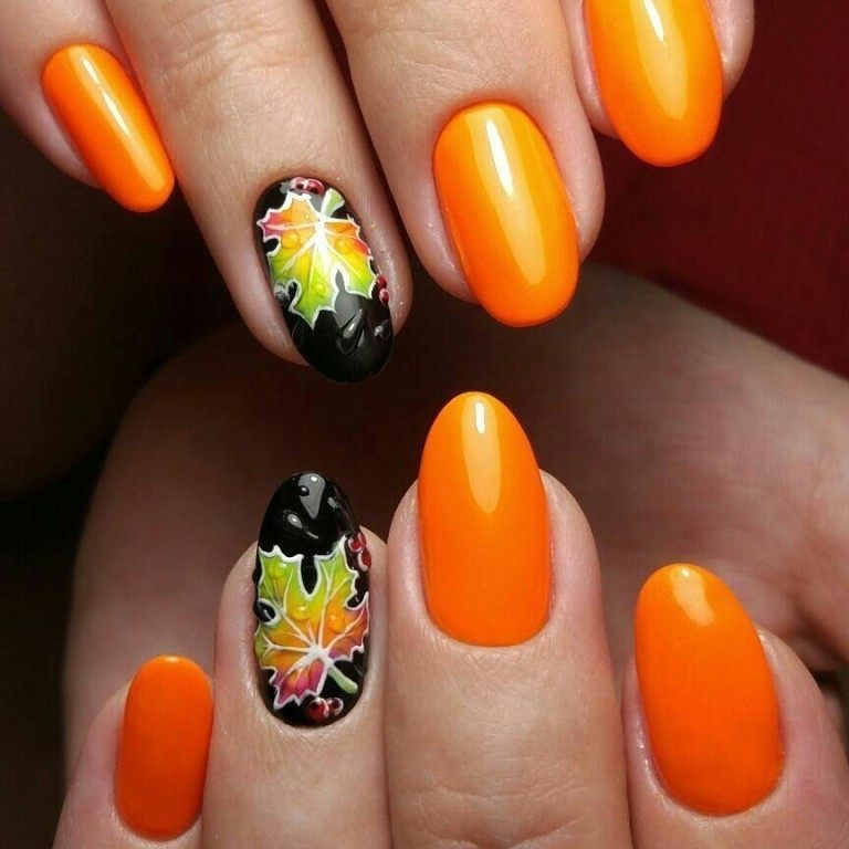 Осенний оранжевый маникюр - оранжевые ногти осени 
