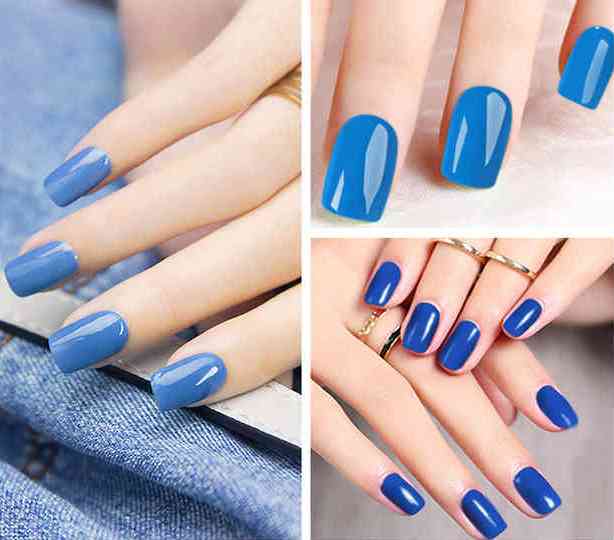 Красивый дизайн голубого маникюра ногтей, стильные голубые ногти 2020
