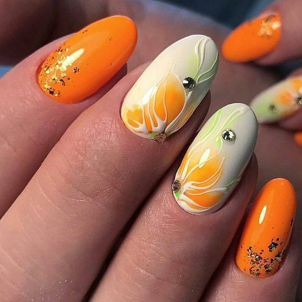 Красивый оранжевый маникюр - красивые оранжевые ногти 2021