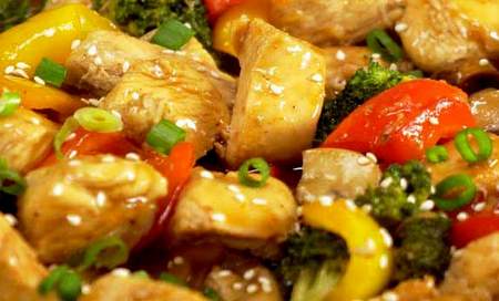 Курица на сковороде - жареная с овощами, баклажаны, перец, томаты