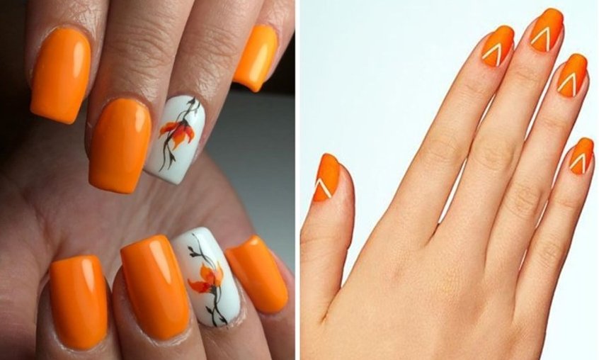 Оранжевый маникюр 2022 оранжевого цвета ногти с фото на короткие, модный дизайн