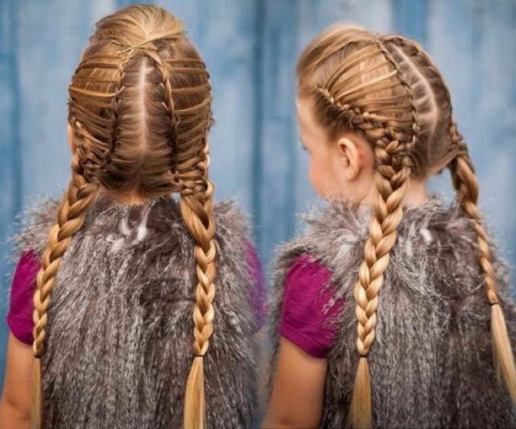 Прически девочкам 7-8 лет, длинные с двумя косами 2022