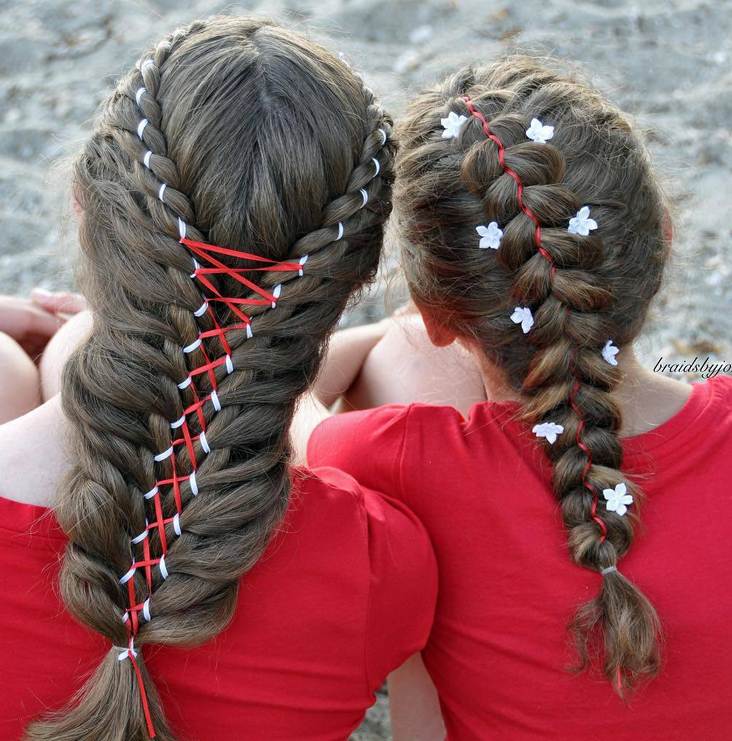 Стрижки для девочек 11-12 лет, средняя с плетенными косами 2023